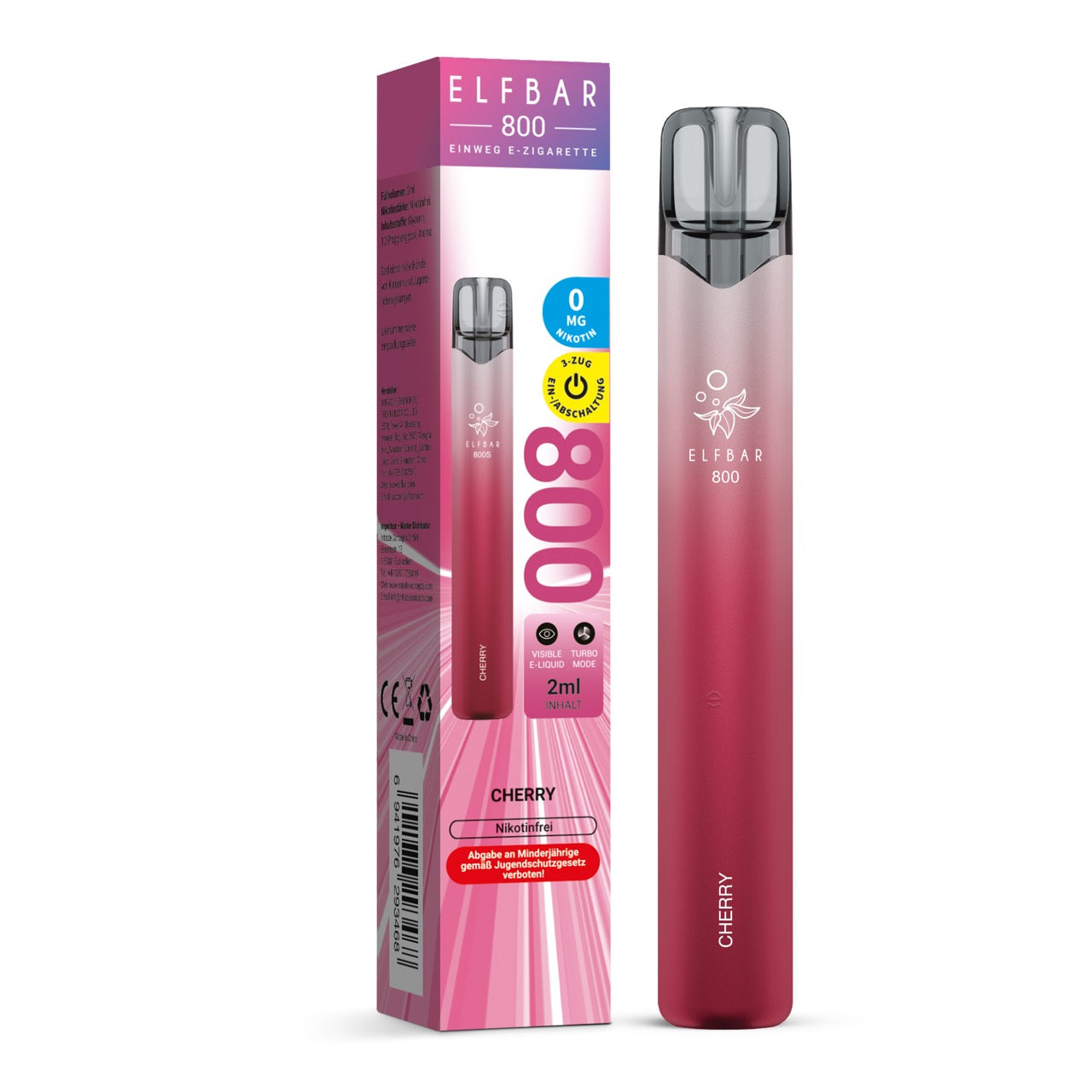 Elfbar 800 Cherry Nikotinfrei Einweg E-Zigarette mit Verpackung