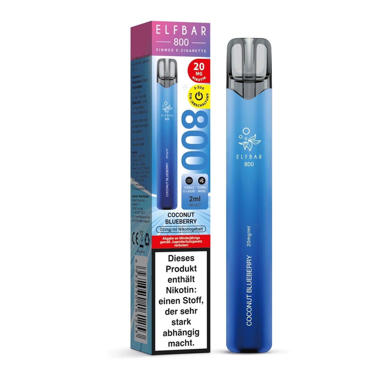 Elfbar 800 Coconut Blueberry 20mg mit Verpackung, Einweg E-Zigarette Kokos Blaubeere, Smokeyz24.de