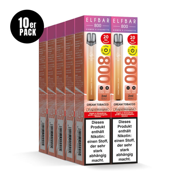 Elfbar 800 Cream Tobacco 20mg 10er Sparpaket mit zehn Packungen