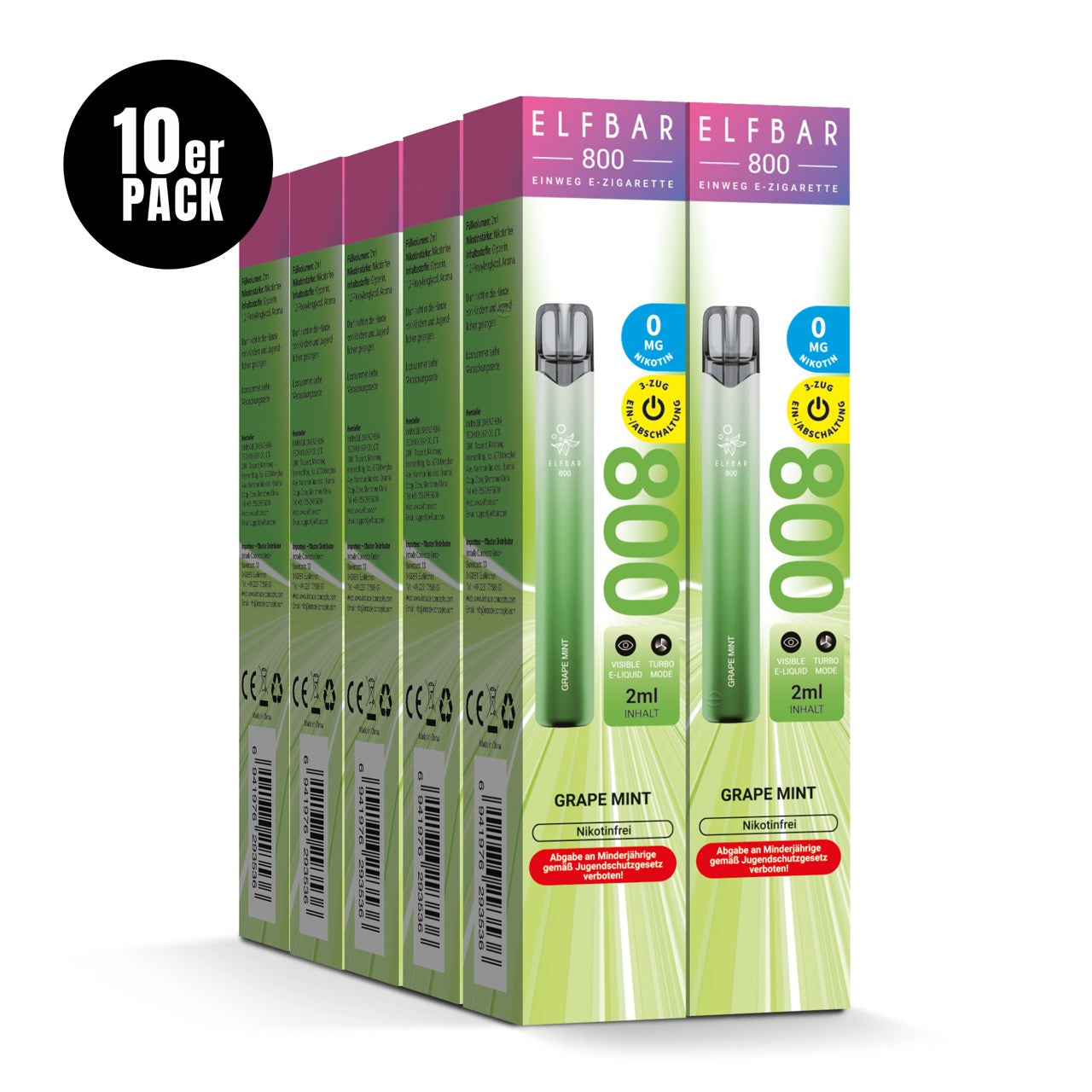Elfbar 800 Grape Mint Nikotinfrei 10er Sparpaket mit zehn Packungen