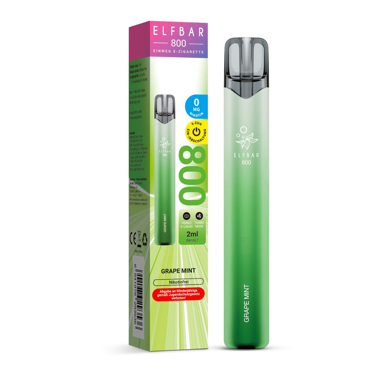 Elfbar 800 Grape Mint Nikotinfrei Einweg E-Zigarette mit Verpackung