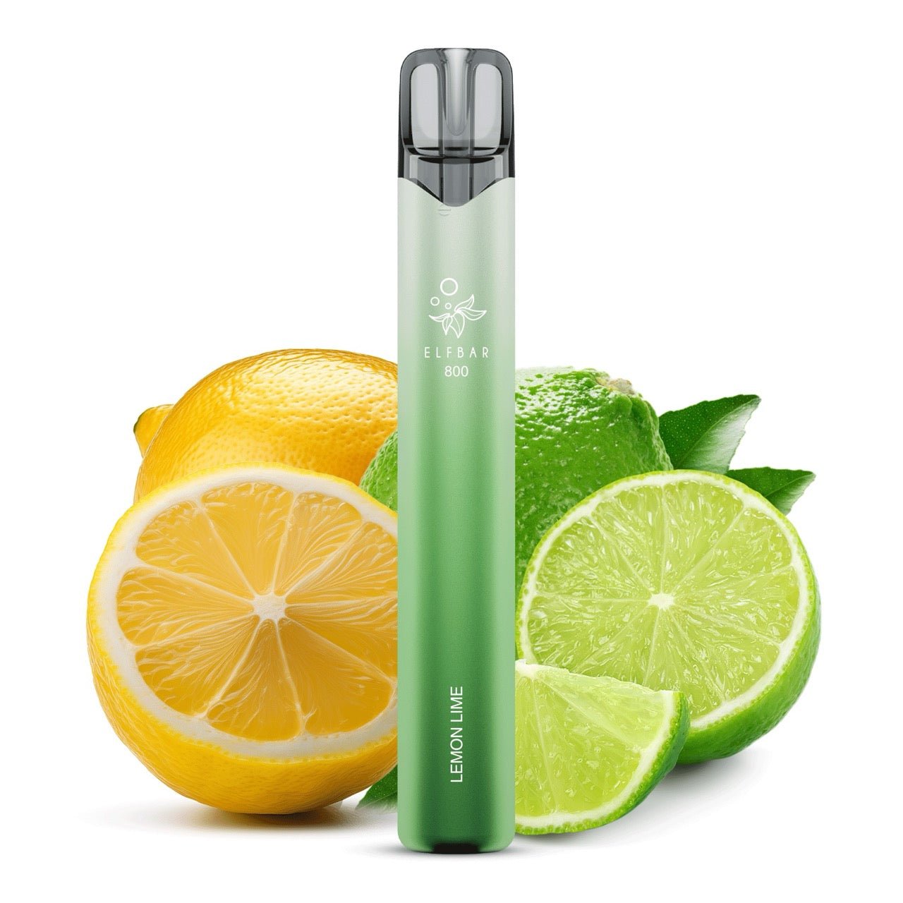 Elfbar 800 Lemon Lime 20mg vor Zitronen-Limetten-Hintergrund, spritzige Einweg E-Zigarette, Smokeyz24.de
