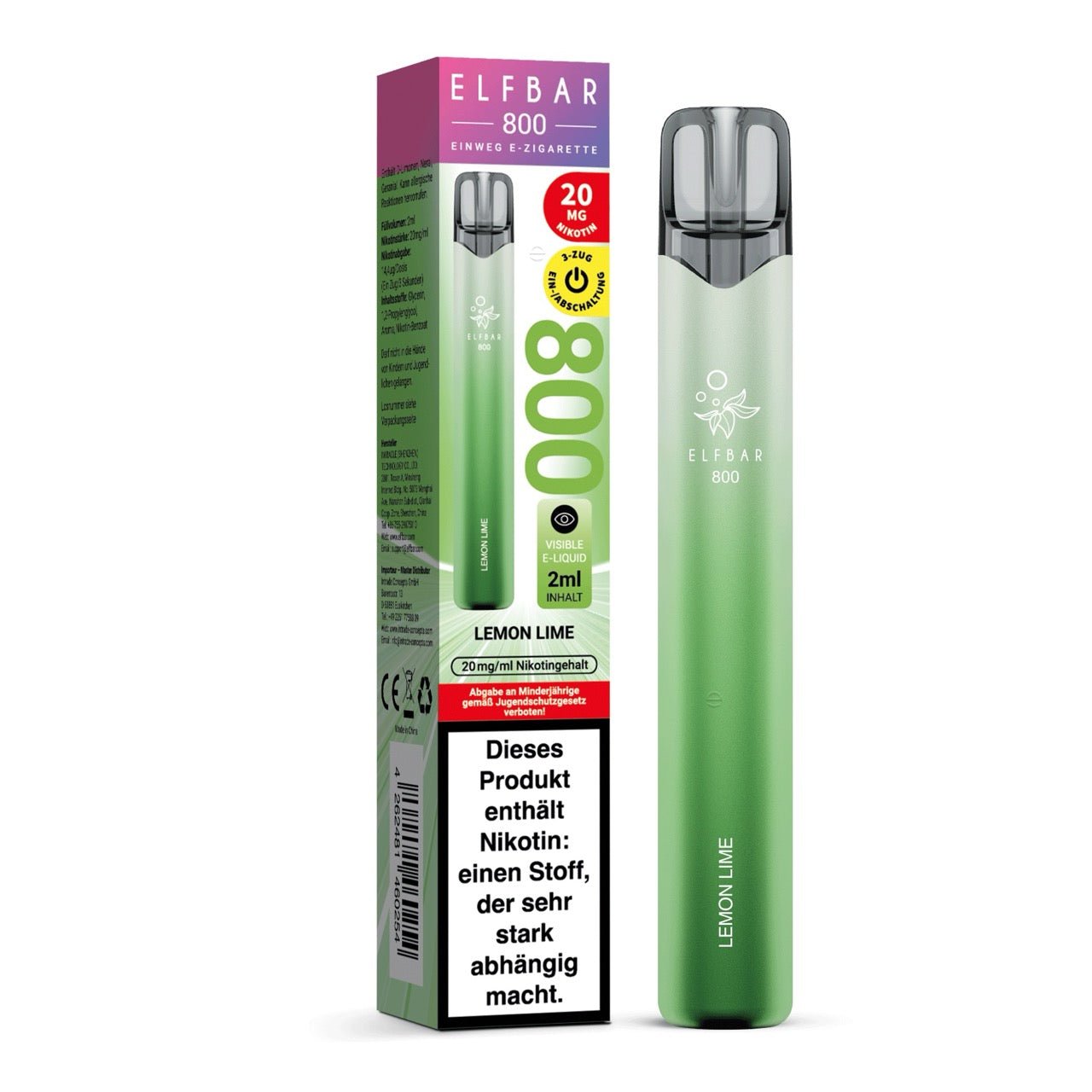 Elfbar 800 Lemon Lime 20mg mit Verpackung, Einweg E-Zigarette Zitrone Limette, Smokeyz24.de