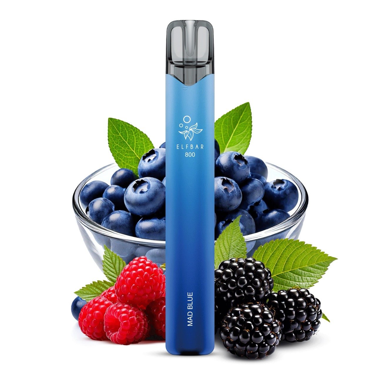 Elfbar 800 Mad Blue 20mg vor Beerenmix-Hintergrund, fruchtige Einweg E-Zigarette, Smokeyz24.de