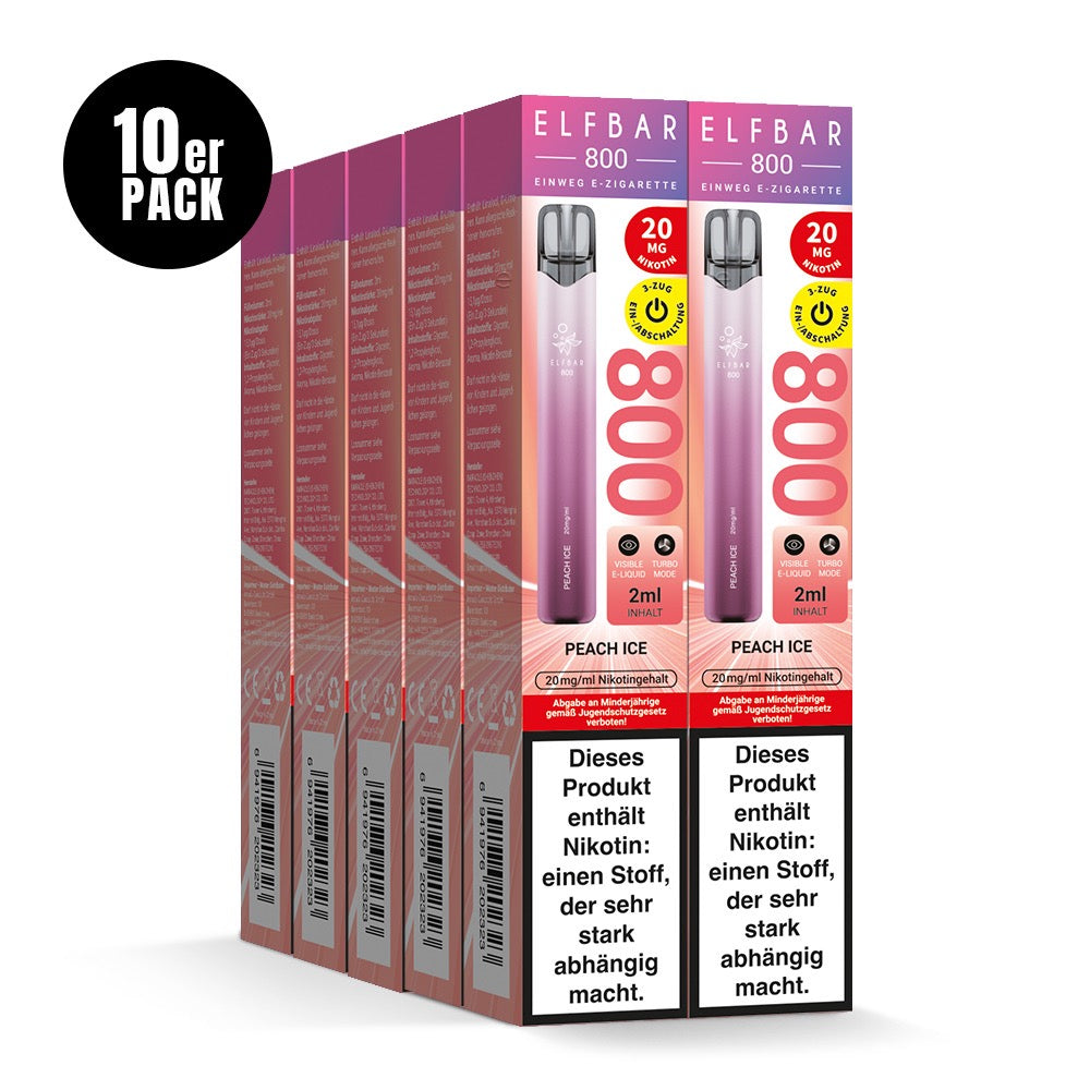 Elfbar 800 Peach Ice 20mg 10er Sparpaket mit zehn Packungen