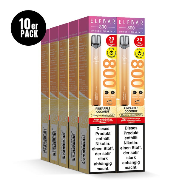 Elfbar 800 Pineapple Coconut 20mg 10er Sparpaket mit zehn Packungen