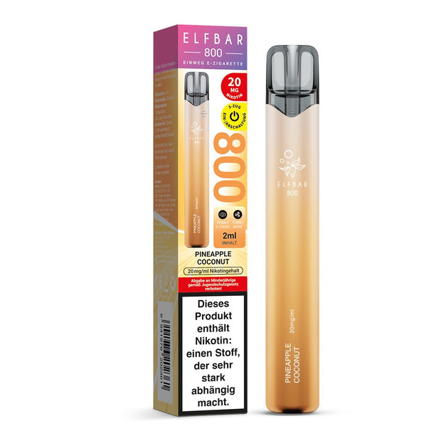 Elfbar 800 Pineapple Coconut 20mg Einweg E-Zigarette mit Verpackung