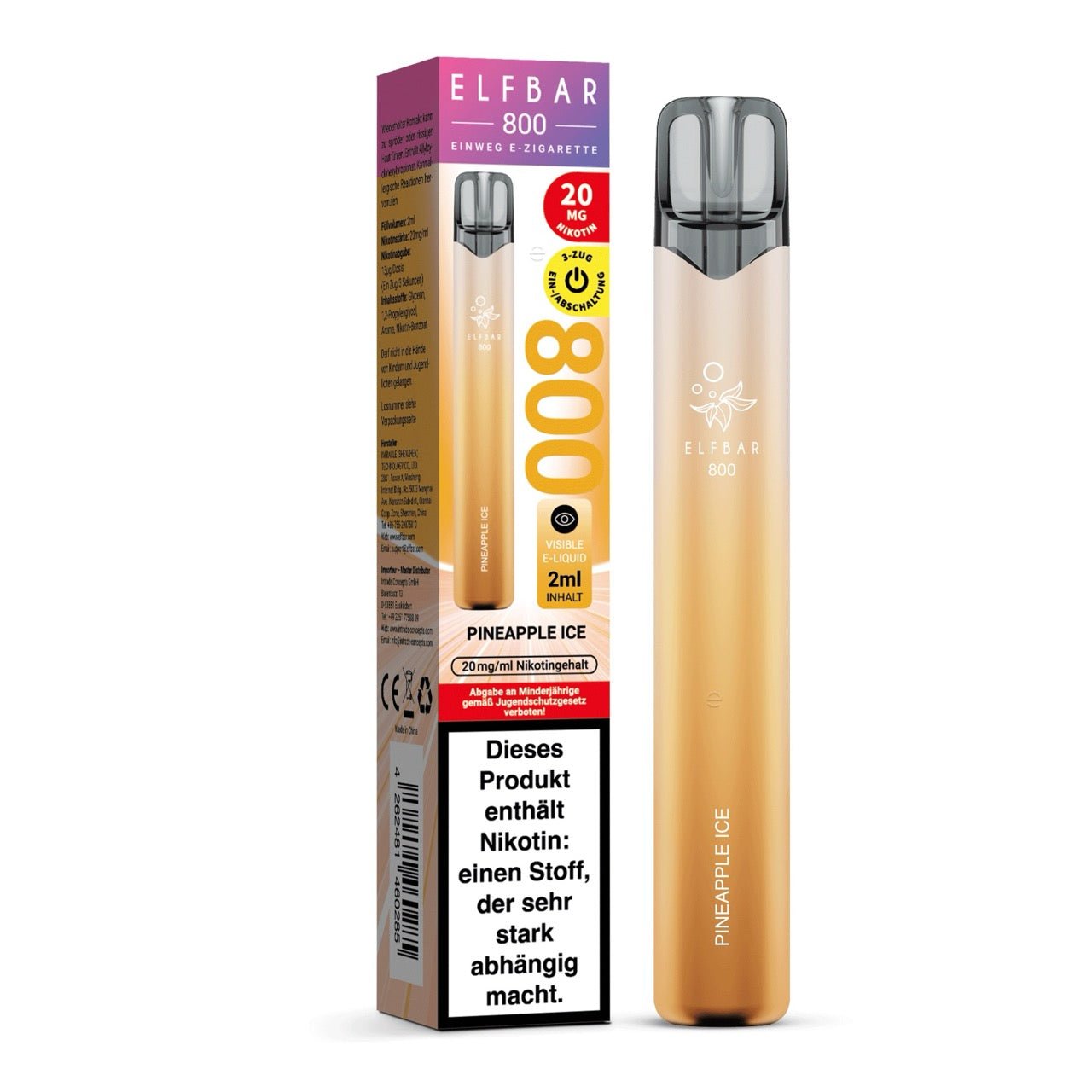 Elfbar 800 Pineapple Ice 20mg mit Verpackung, Einweg E-Zigarette Ananas Ice, Smokeyz24.de