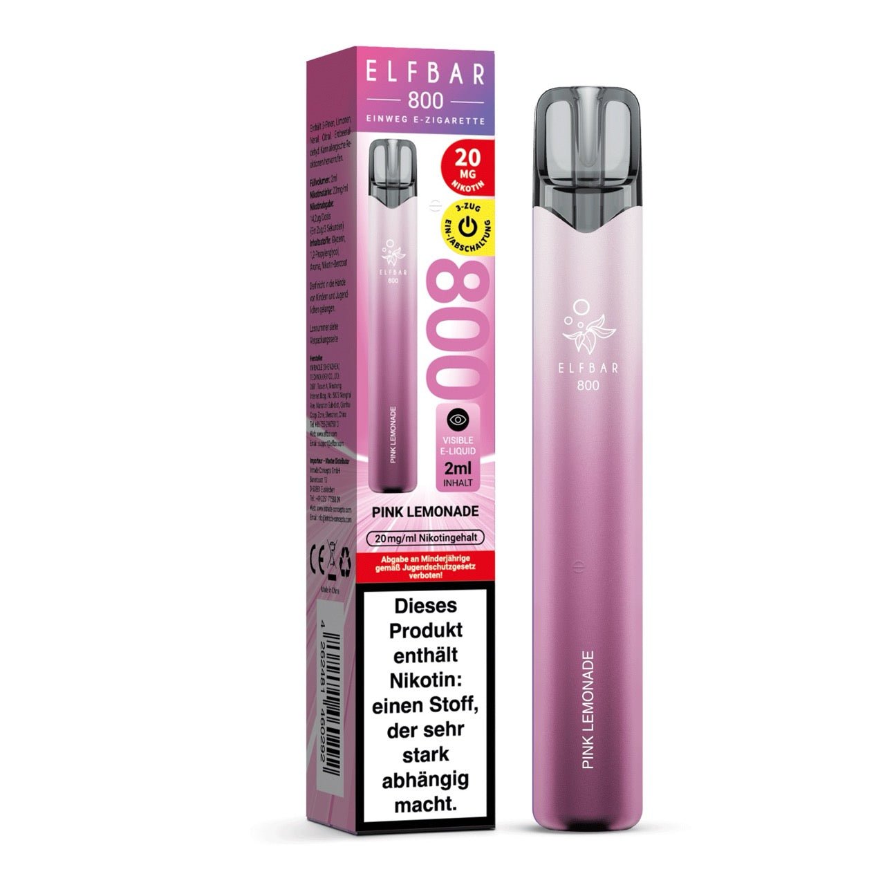 Elfbar 800 Pink Lemonade 20mg mit Verpackung, Einweg E-Zigarette Pinke Limonade, Smokeyz24.de