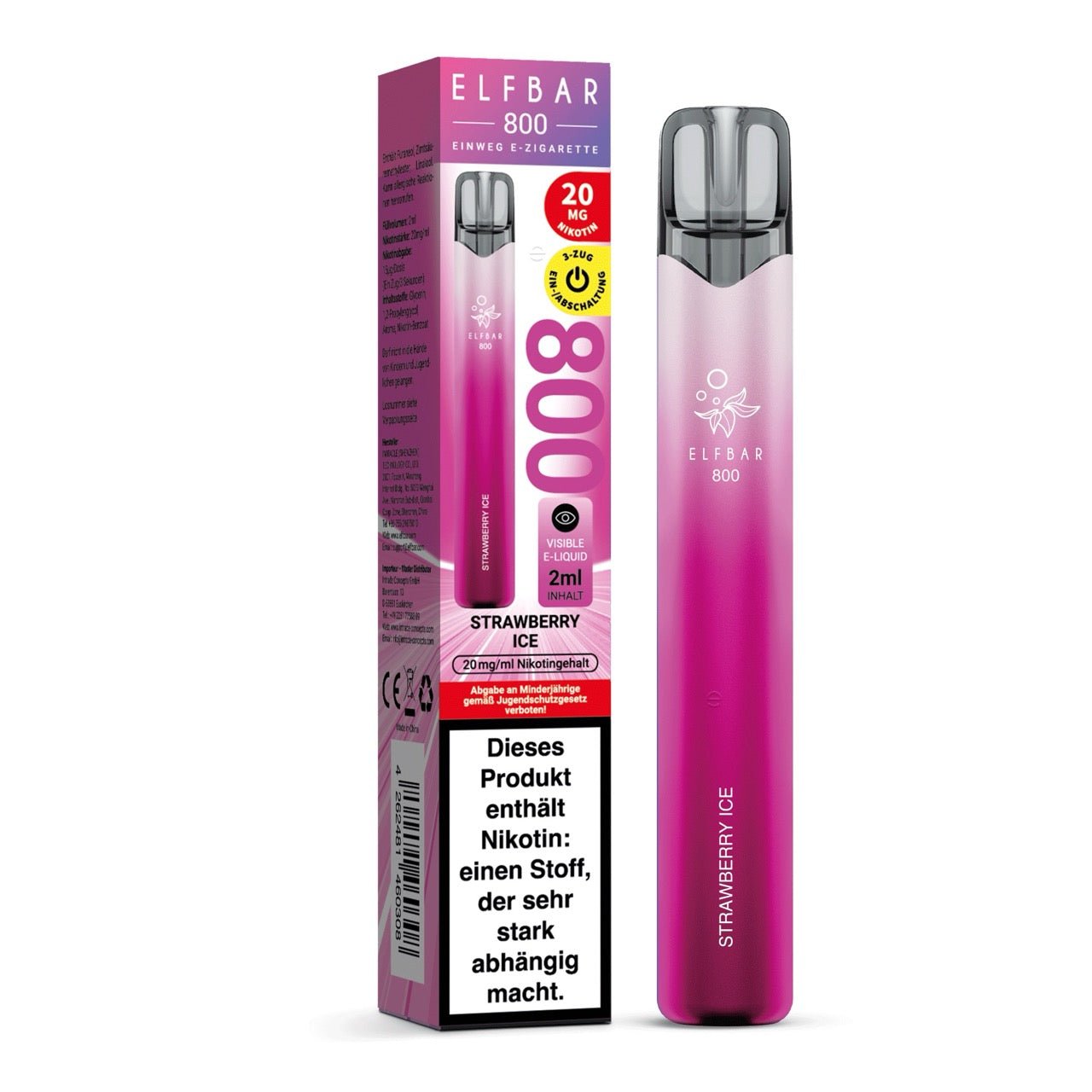 Elfbar 800 Strawberry Ice 20mg mit Verpackung, Einweg E-Zigarette Erdbeere Ice, Smokeyz24.de