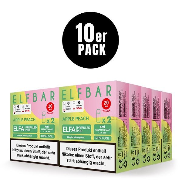Elfbar ELFA Pods Apple Peach 20mg 10x Sparpaket, zehn 2er Packungen, Apfel Pfirsich Pods für Elfa System, Smokeyz24.de