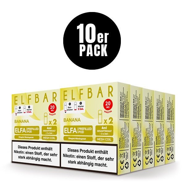 Elfbar ELFA Pods Banana 20mg 10x Sparpaket, zehn 2er Packungen, Bananen Pods für Elfa System, Smokeyz24.de