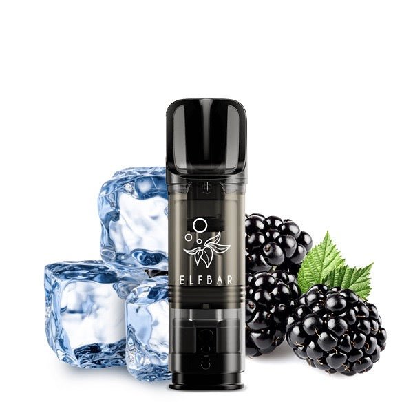 Elfbar ELFA Pod Blackberry Ice 20mg vor Brombeeren-Eis-Hintergrund, fruchtig-kühle Nikotinsalz Pods, Smokeyz24.de