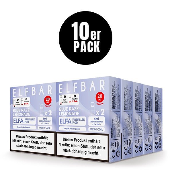 Elfbar ELFA Pods Blue Razz Lemonade 20mg 10x Sparpaket, zehn 2er Packungen, Blue Razz Lemonade Pods für Elfa System, Smokeyz24.de