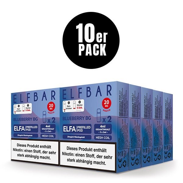 Elfbar ELFA Pods Blueberry Bubble Gum BG 20mg 10x Sparpaket, zehn 2er Packungen, Blueberry Bubble Gum Pods für Elfa System, Smokeyz24.de