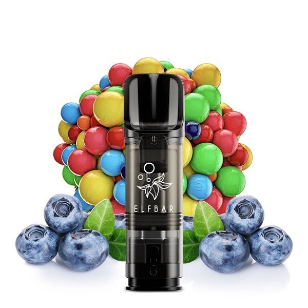 Elfbar ELFA Pod Blueberry Bubble Gum BG 20mg vor Blaubeer-Bubble-Gum-Hintergrund, süße Nikotinsalz Pods, Smokeyz24.de
