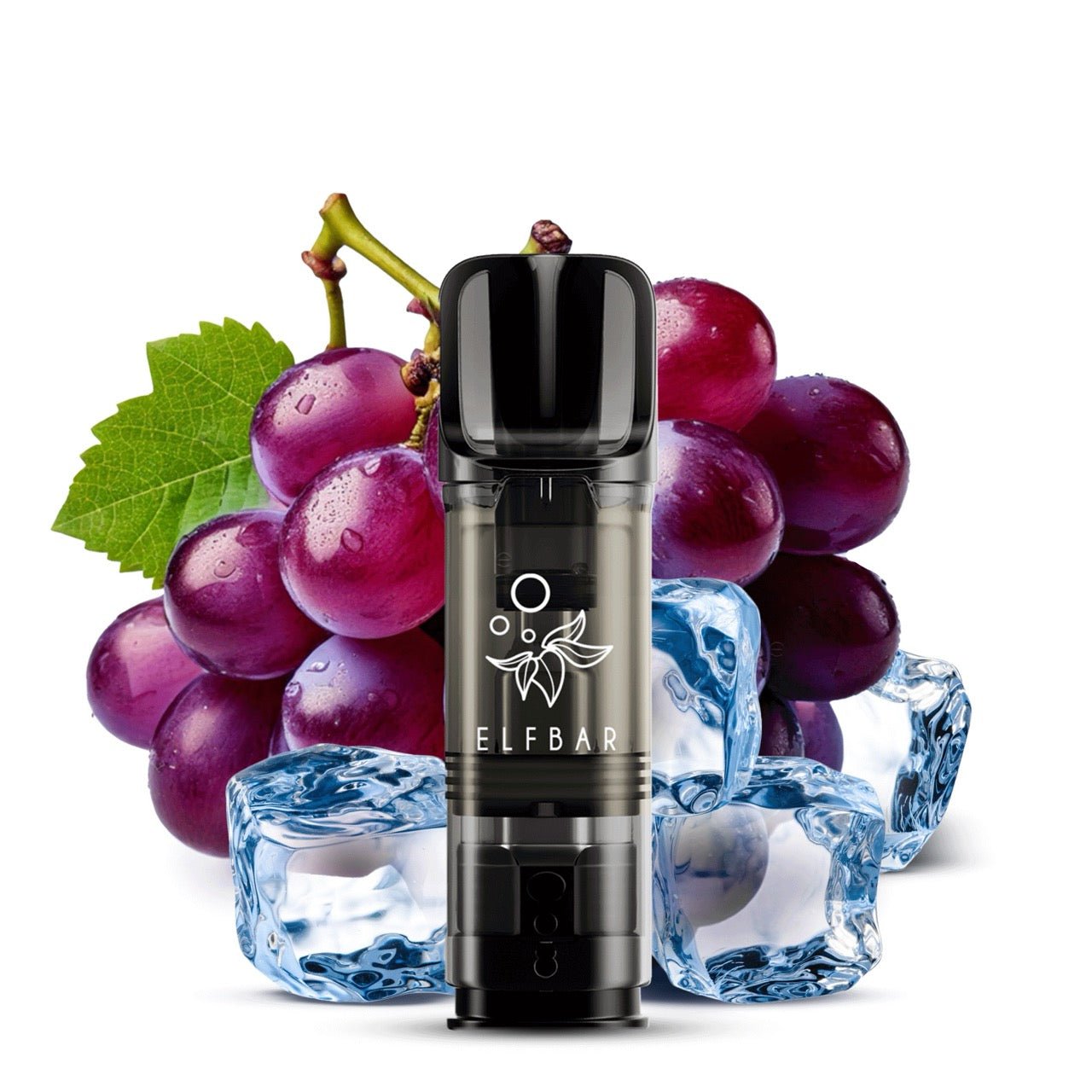 Elfbar ELFA Pod Grape Ice 20mg vor Trauben-Eis-Hintergrund, fruchtig-frischer Pod, Smokeyz24.de