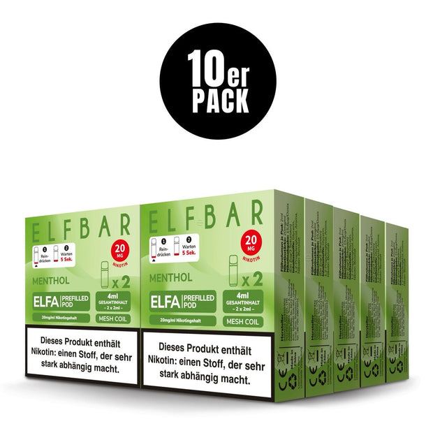 Elfbar ELFA Pods Menthol 20mg 10x Sparpaket, zehn 2er Packungen, Menthol Pods für ELFA System, Smokeyz24.de