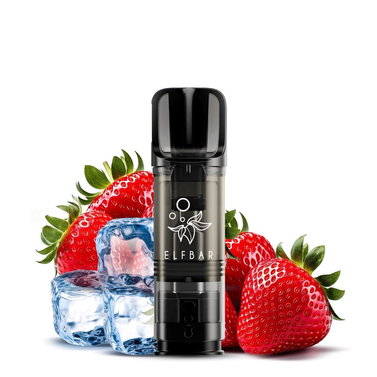 Elfbar ELFA Pod Strawberry Ice 20mg vor Erdbeer-Eis-Hintergrund, fruchtig-frische Erdbeer Pods, Smokeyz24.de