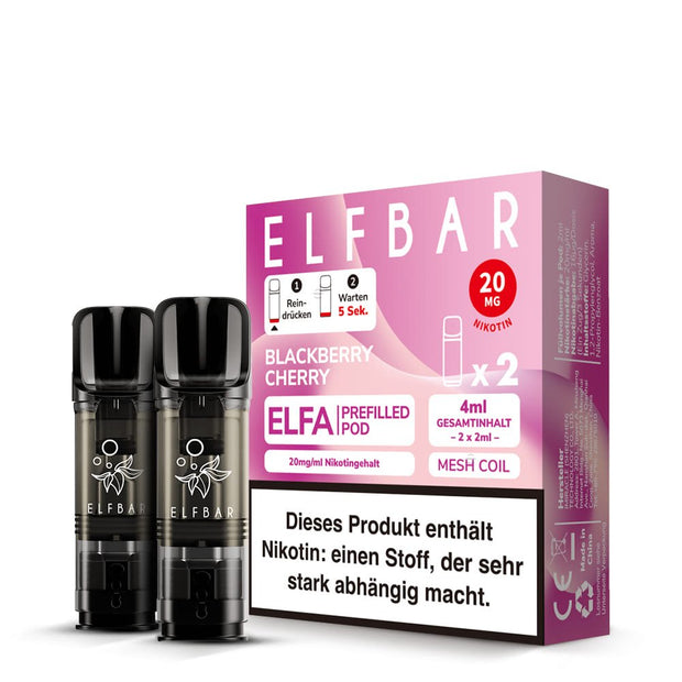 Elfbar ELFA Pods Blackberry Cherry 20mg - Packung mit 2 Pods vor der Verpackung (2er Pack)