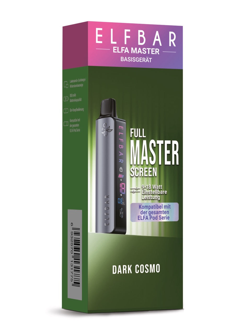 Elfbar Elfa Master Dark Cosmo – Produktverpackung mit Full Master Screen Hinweis