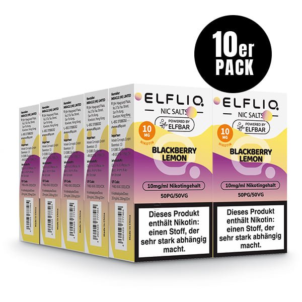 Elfliq Blackberry Lemon 10mg - 10x Sparpaket Nikotinsalz Liquid by Elfbar mit 10 Packungen (10er Pack)