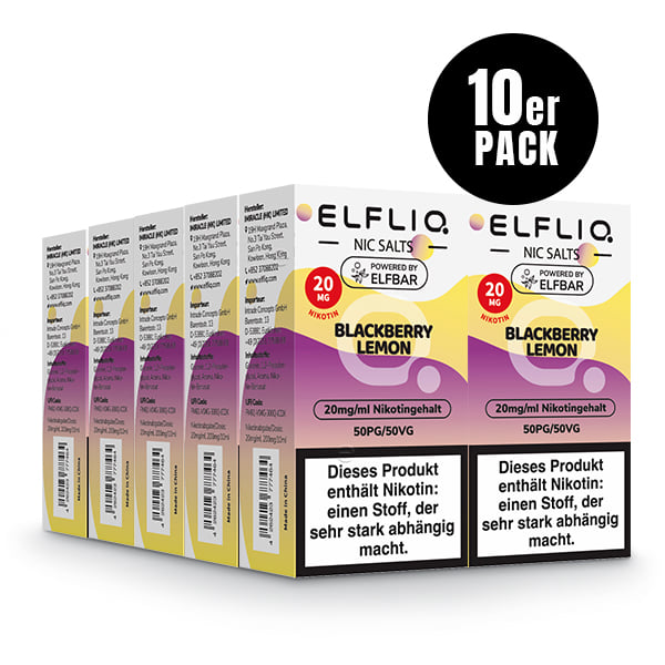 Elfliq Blackberry Lemon 20mg - 10x Sparpaket Nikotinsalz Liquid by Elfbar mit 10 Packungen (10er Pack)