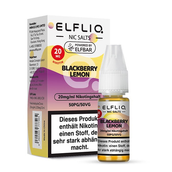 Elfliq Blackberry Lemon 20mg – Nikotinsalz Liquid Flasche mit Verpackung