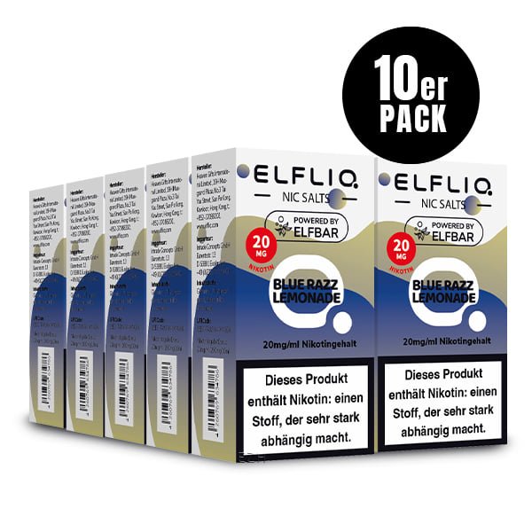 Elfliq Blue Razz Lemonade 20mg - 10x Sparpaket Nikotinsalz Liquid by Elfbar mit 10 Packungen (10er Pack)