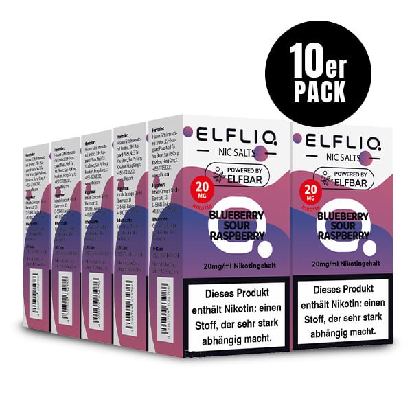 Elfliq Blueberry Sour Raspberry 20mg - 10x Sparpaket Nikotinsalz Liquid by Elfbar mit 10 Packungen (10er Pack)
