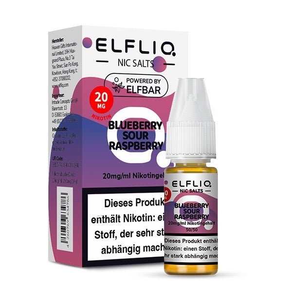Elfliq Blueberry Sour Raspberry 20mg – Nikotinsalz Liquid Flasche mit Verpackung