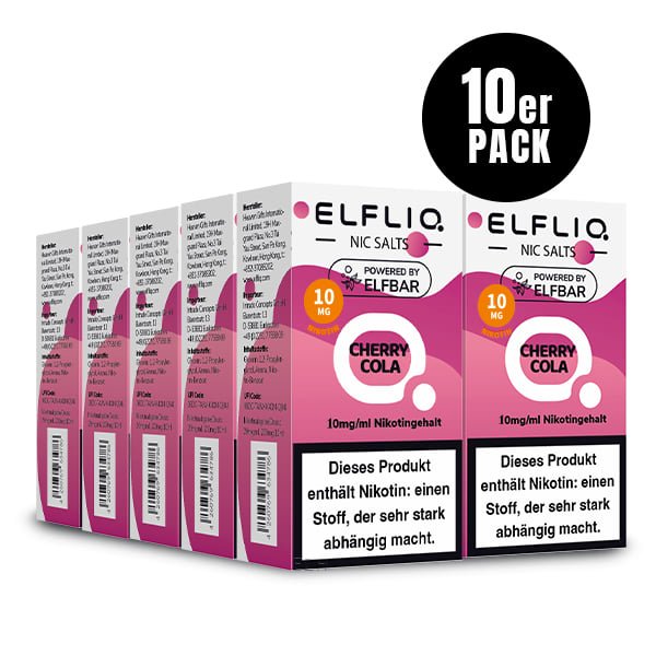 Elfliq Cherry Cola 10mg - 10x Sparpaket Nikotinsalz Liquid by Elfbar mit 10 Packungen (10er Pack)