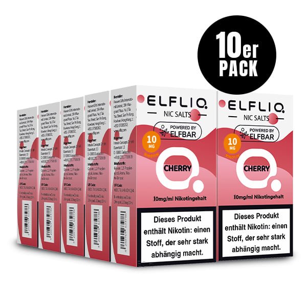 Elfliq Cherry 10mg - 10x Sparpaket Nikotinsalz Liquid by Elfbar mit 10 Packungen (10er Pack)