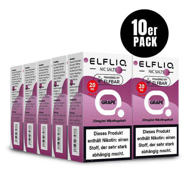 Elfliq Grape 20mg - 10x Sparpaket Nikotinsalz Liquid by Elfbar mit 10 Packungen (10er Pack)