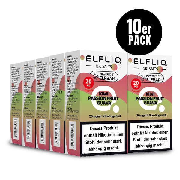 Elfliq Kiwi Passion Fruit Guava 20mg - 10x Sparpaket Nikotinsalz Liquid by Elfbar mit 10 Packungen (10er Pack)