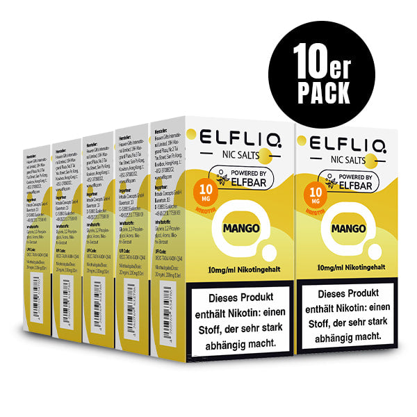 Elfliq Mango 10mg - 10x Sparpaket Nikotinsalz Liquid by Elfbar mit 10 Packungen (10er Pack)