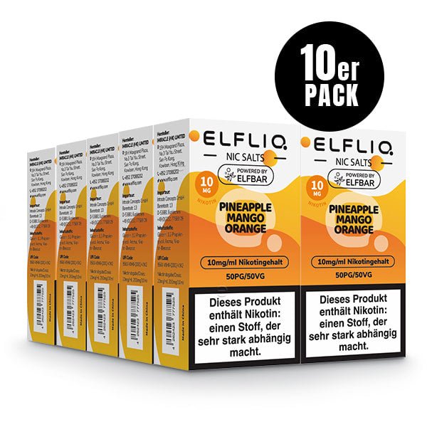Elfliq Pineapple Mango Orange 10mg - 10x Sparpaket Nikotinsalz Liquid by Elfbar mit 10 Packungen (10er Pack)