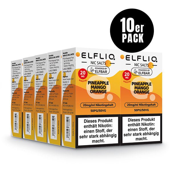 Elfliq Pineapple Mango Orange 20mg - 10x Sparpaket Nikotinsalz Liquid by Elfbar mit 10 Packungen (10er Pack)