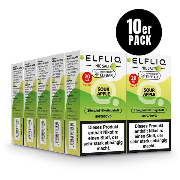 Elfliq Sour Apple 20mg - 10x Sparpaket Nikotinsalz Liquid by Elfbar mit 10 Packungen (10er Pack)