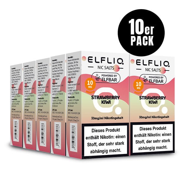 Elfliq Strawberry Kiwi 10mg - 10x Sparpaket Nikotinsalz Liquid by Elfbar mit 10 Packungen (10er Pack)