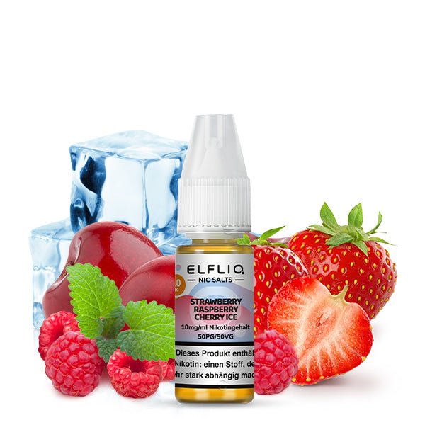 Elfliq Strawberry Raspberry Cherry Ice 10mg Liquid Flasche mit Erdbeeren, Himbeeren und Kirschen