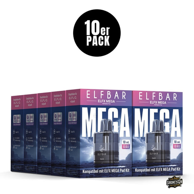 10x Sparpaket Elfbar ELFX MEGA Pod 0.6 Ohm 10ml - mehrere Packungen als Vorratsset, kompatibel mit ELFX MEGA