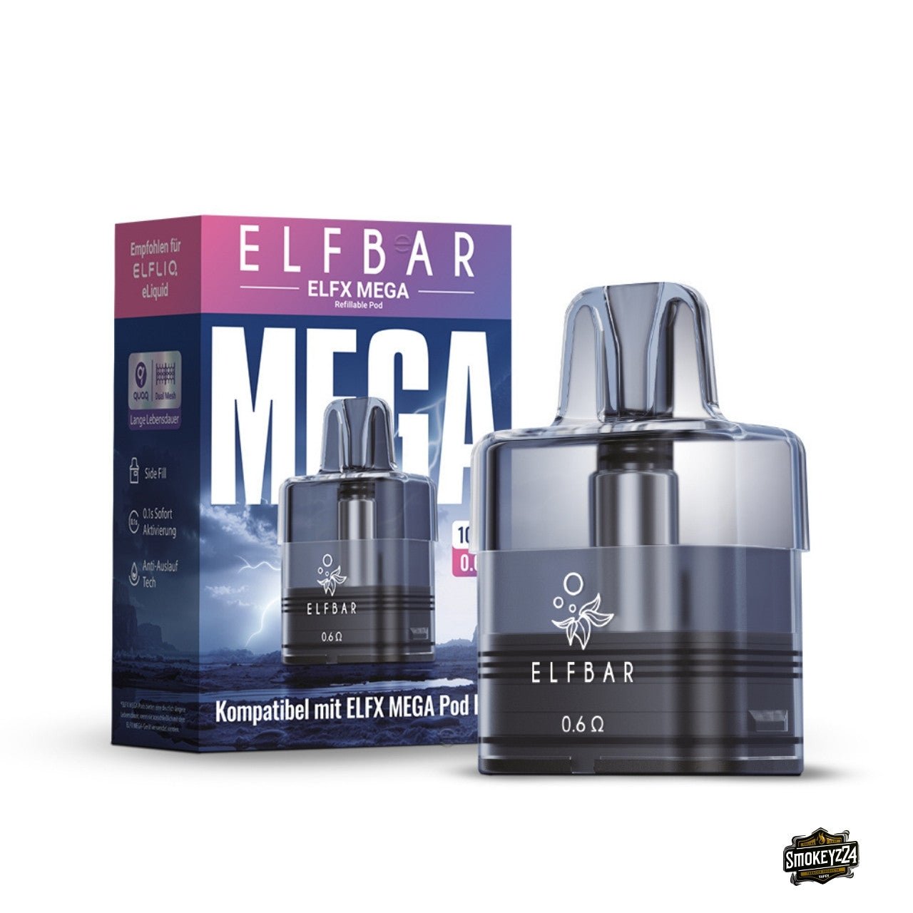 Elfbar ELFX MEGA Pod 0.6 Ohm 10ml mit Verpackung - Refillable Ersatzpod für ELFX MEGA, geeignet für MTL bis RDL