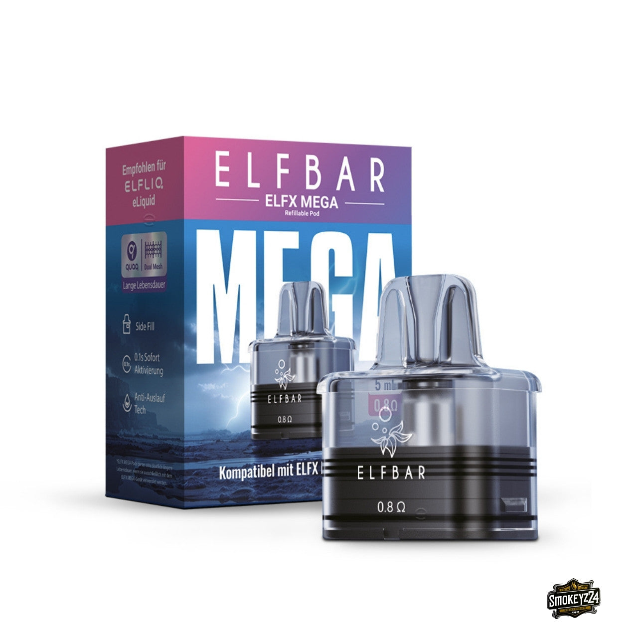 Elfbar ELFX MEGA Pod 0.8 Ohm 5ml mit Verpackung - Side-Fill Ersatzpod für ELFX MEGA Pod Kit