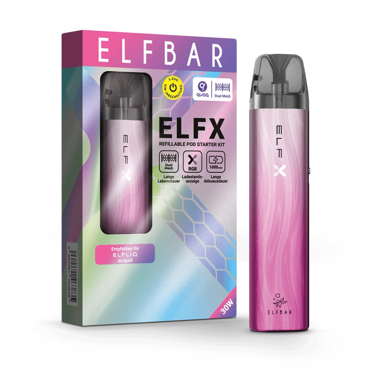 Elfbar ELFX Refillable Kit - Silver Pink Gerät mit Verpackung
