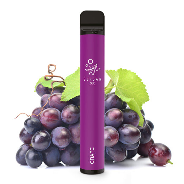 Elfbar Grape 0mg mit frischen Trauben im Hintergrund