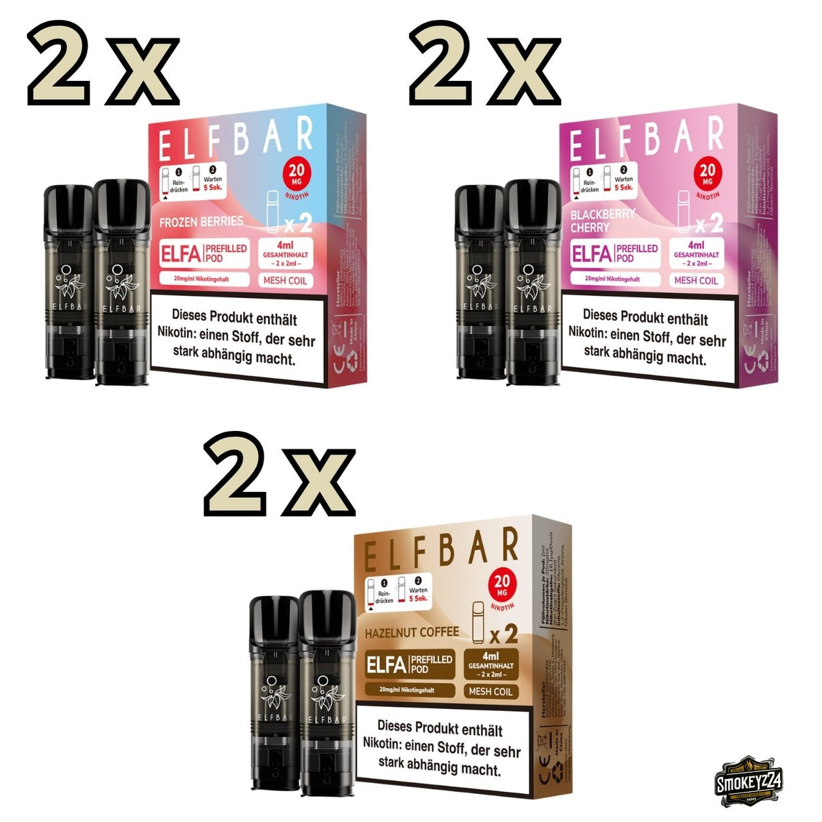 Elfbar ELFA Pods Sortenmix Bundle mit Frozen Berries, Blackberry Cherry und Hazelnut Coffee