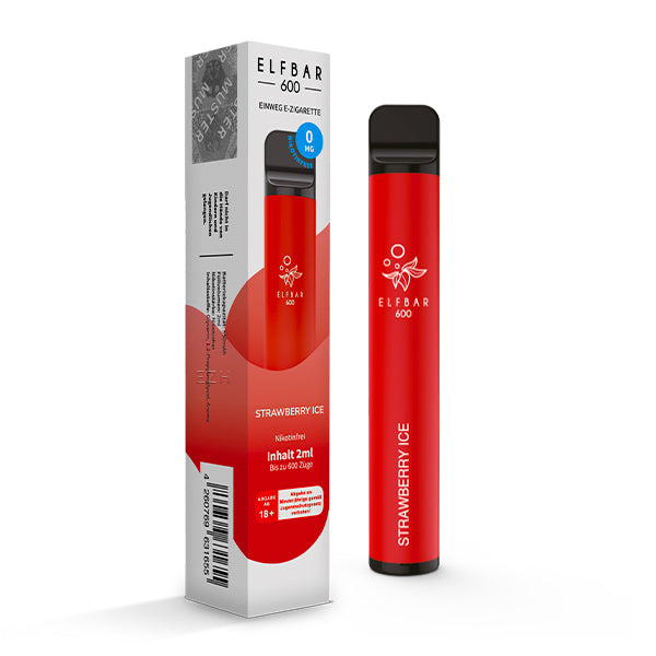 Elfbar 600 V1 Strawberry Ice 0mg mit Verpackung – nikotinfreie Vape mit Erdbeergeschmack