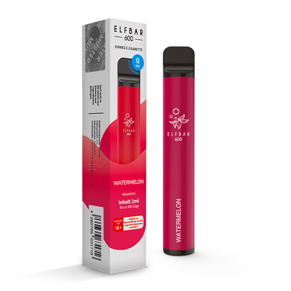 Elfbar 600 V1 Watermelon 0mg mit Verpackung – nikotinfreie Einweg Vape mit Wassermelonen-Aroma