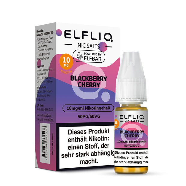 Elfliq Blackberry Cherry 10mg Nikotinsalz Liquid by Elfbar - Flasche vor Verpackung